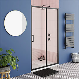 Turin Matt Black 1100 x 1850 Sliding Shower Door Medium Image