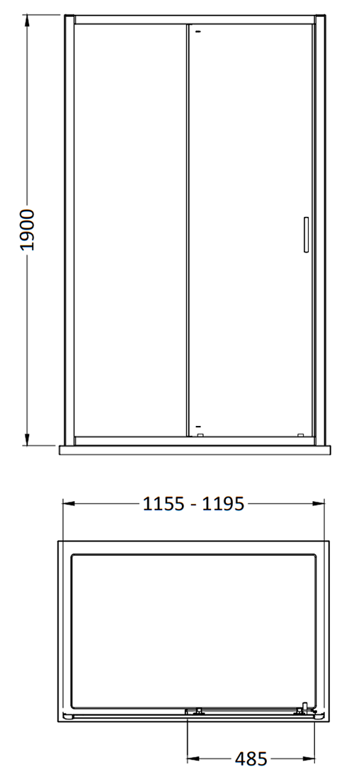 Toreno Matt Black 1200 x 1900 Sliding Shower Door