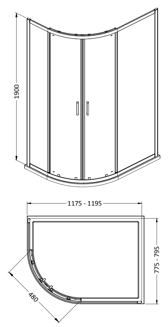 Toreno Matt Black 800 x 1200mm Offset Quadrant Shower Enclosure without Tray