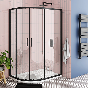 Toreno Matt Black 900 x 1200mm Offset Quadrant Shower Enclosure without Tray