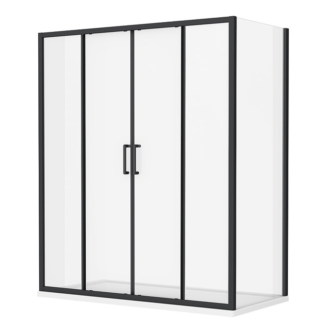 Turin Matt Black 1400 x 700mm Double Sliding Door Shower Enclosure without Tray Feature Large Image