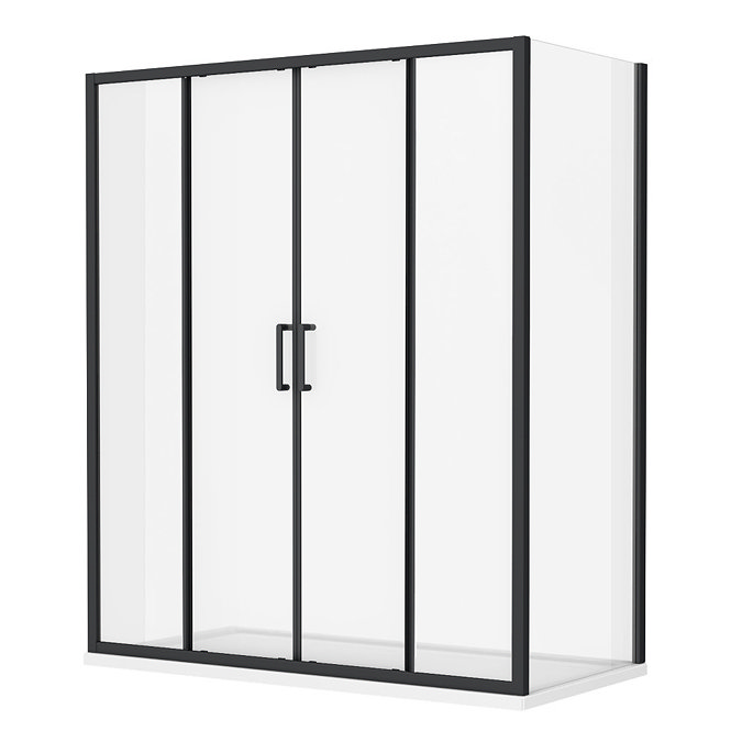 Toreno Matt Black 1700 x 800mm Double Sliding Door Shower Enclosure + Pearlstone Tray