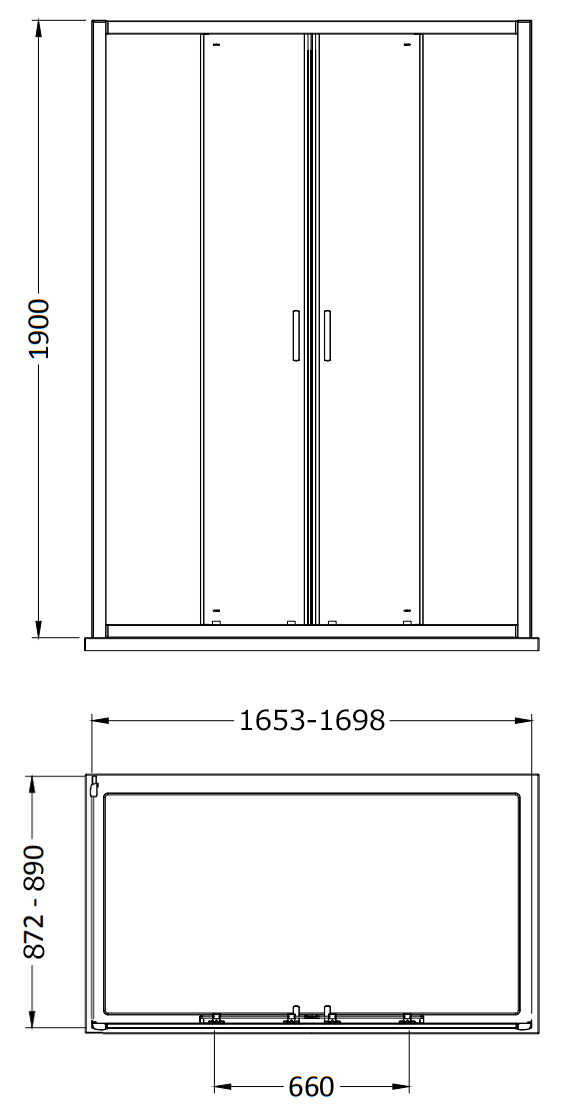 Toreno Matt Black 1700 x 900mm Double Sliding Door Shower Enclosure without Tray