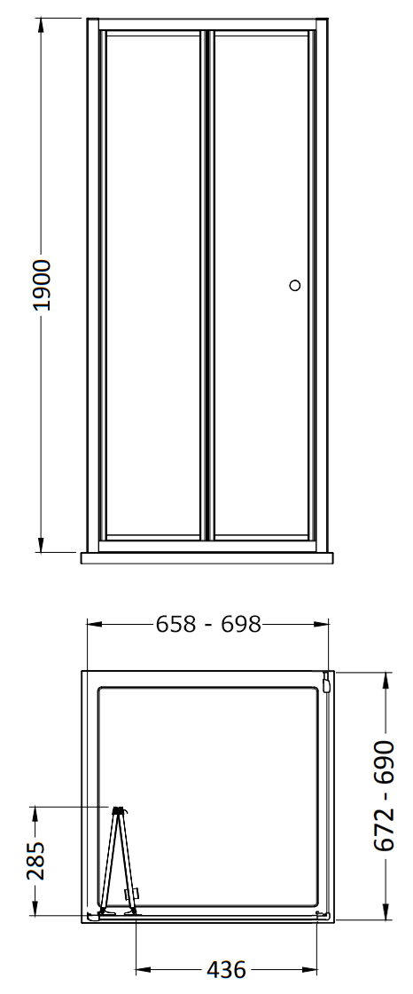 Toreno Matt Black 700 x 700mm Bi-Fold Door Shower Enclosure without Tray