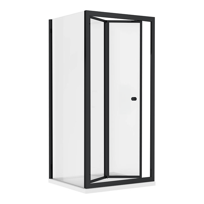 Toreno Matt Black 760 x 760mm Bi-Fold Door Shower Enclosure + Pearlstone Tray