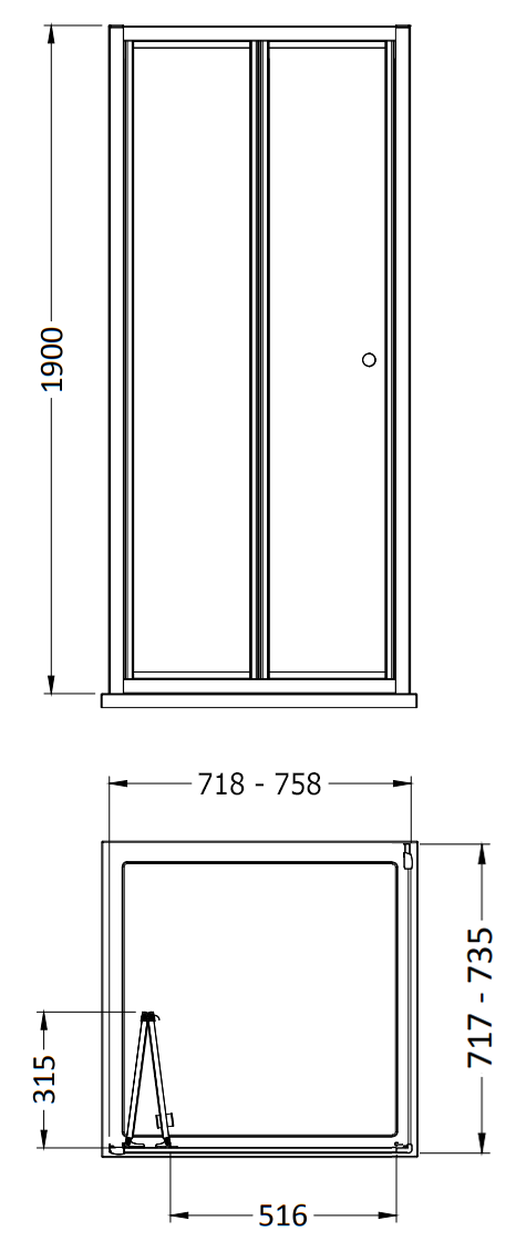 Toreno Matt Black 760 x 760mm Bi-Fold Door Shower Enclosure without Tray