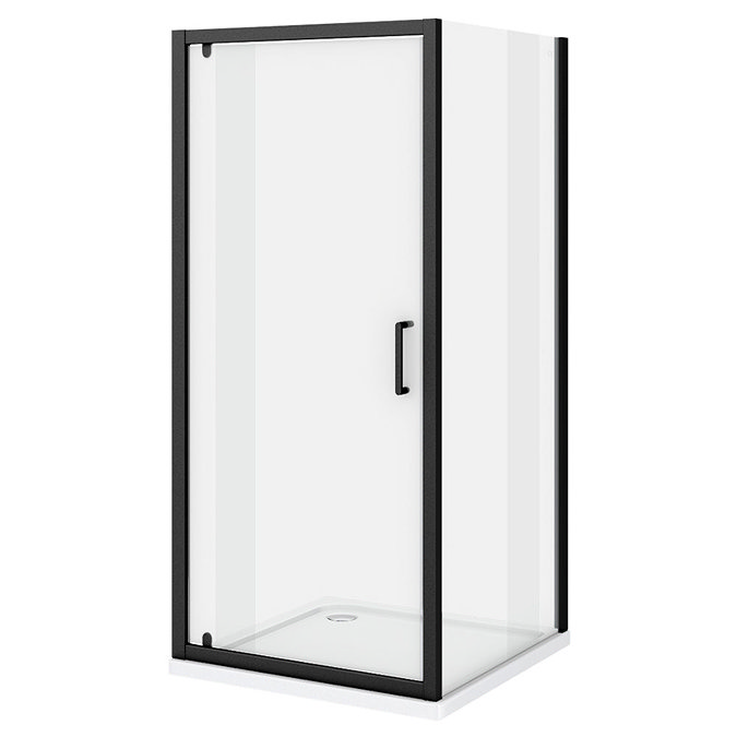 Turin Matt Black 760 x 760mm Pivot Door Shower Enclosure + Pearlstone Tray  Standard Large Image