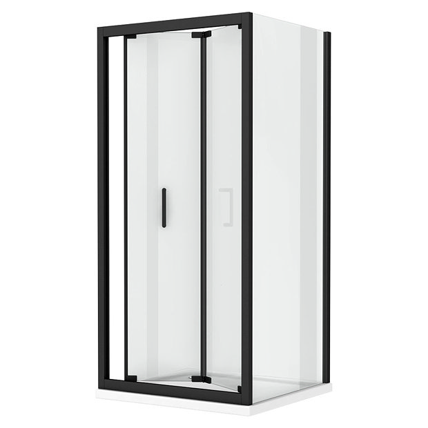 Toreno Matt Black 800 x 800mm BiFold Door Shower Enclosure without