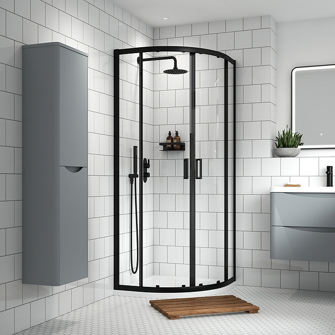 Toreno Matt Black 800 x 800mm Quadrant Shower Enclosure + Pearlstone Tray