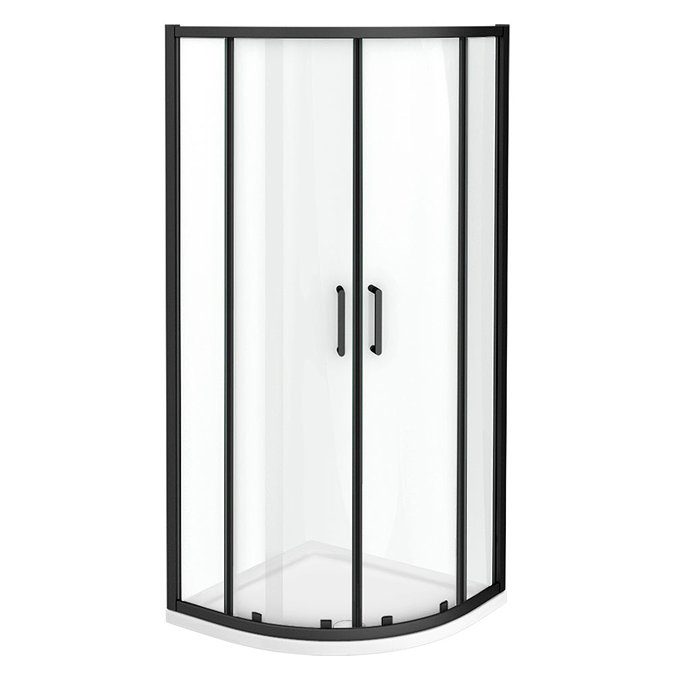 Turin Matt Black 800 x 800mm Quadrant Shower Enclosure + Pearlstone Tray  Standard Large Image