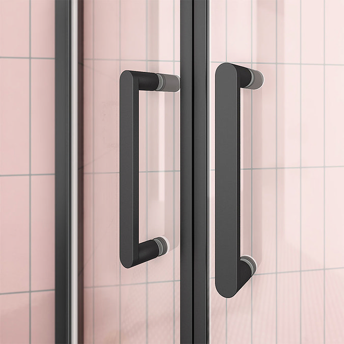 Turin Matt Black 800 x 800mm Quadrant Shower Enclosure + Pearlstone Tray  In Bathroom Large Image