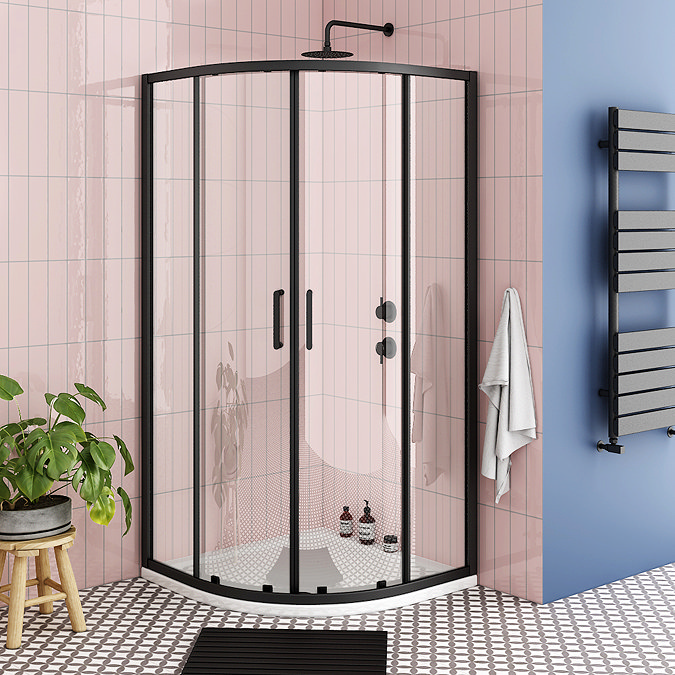 Turin Matt Black 800 x 800mm Quadrant Shower Enclosure + Pearlstone Tray Large Image