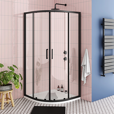 Turin Matt Black 800 x 800mm Quadrant Shower Enclosure + Pearlstone Tray  Profile Large Image