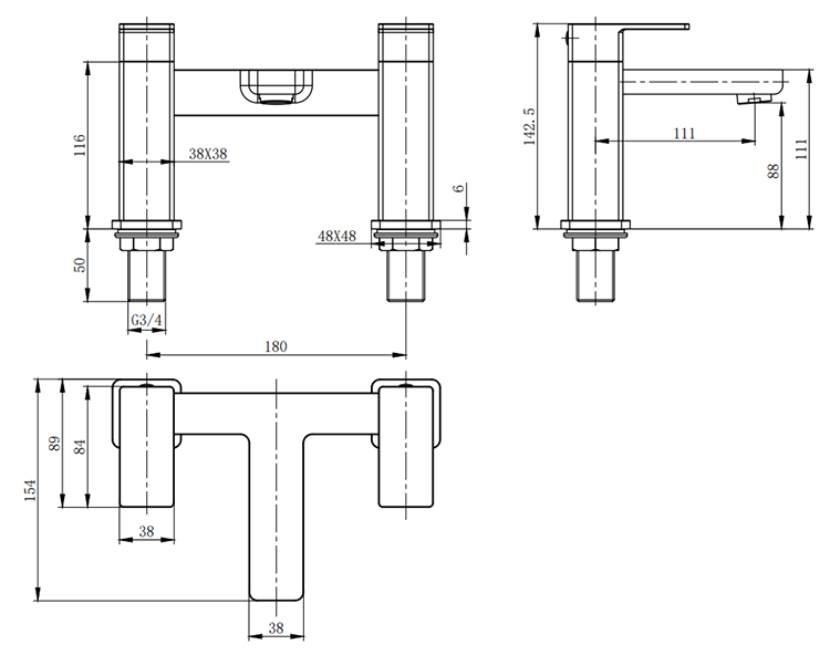 Toreno Modern Chrome Bath Filler Tap