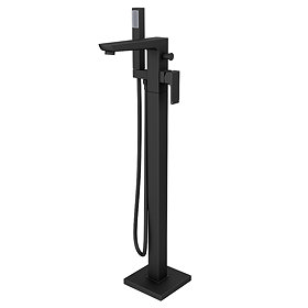 Turin Modern Matt Black Floor Mounted Free-standing Bath Shower Mixer Large Image