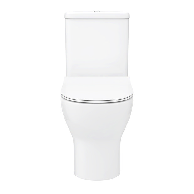 Turin Round Rimless Close Coupled Toilet + Soft Close Seat  In Bathroom Large Image