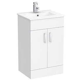 Toreno Small Vanity Sink With Cabinet - 500mm Modern High Gloss White Large Image