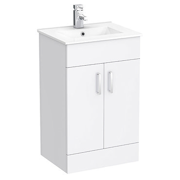 Turin Small Vanity Sink With Cabinet - 500mm Modern High Gloss White  Feature Large Image