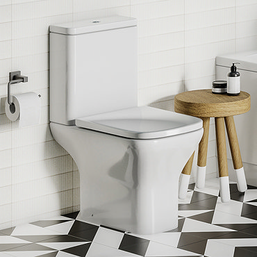 Turin Square Rimless Close Coupled Toilet + Soft Close Seat  In Bathroom Large Image
