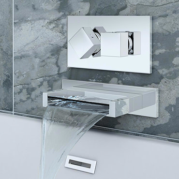 Turin Wall Mounted Waterfall Bath Filler + Concealed Thermostatic Valve  Feature Large Image