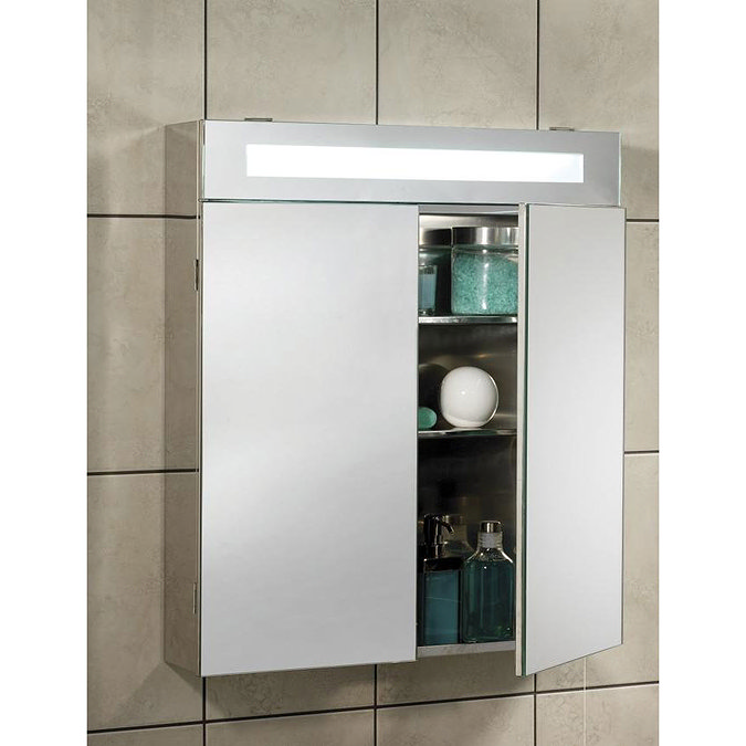 Hudson Reed Tuscon Stainless Steel Bathroom Cabinet with 2 Doors & Light - LQ334 Standard Large Imag