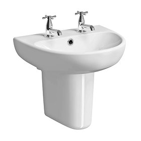 Twyford E100 Round 2TH Basin & Semi Pedestal Large Image