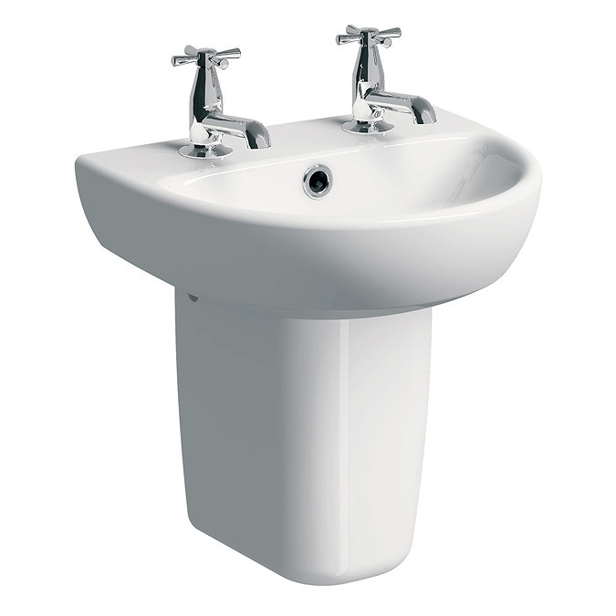 Twyford E100 Round 450mm 2TH Handrinse Basin & Semi Pedestal Large Image