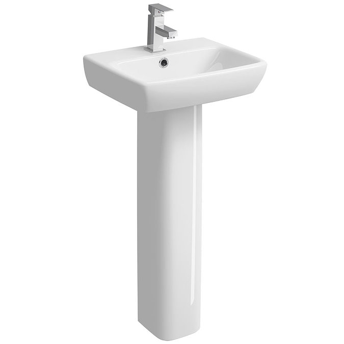 Twyford E100 Square 450mm 1TH Handrinse Basin & Pedestal Large Image