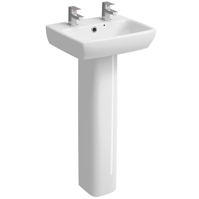 Twyford E100 Square 450mm 2TH Handrinse Basin & Pedestal Large Image