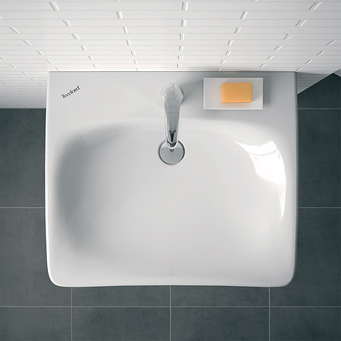 Twyford E100 Square Less Abled 1TH Basin & Pedestal Profile Large Image