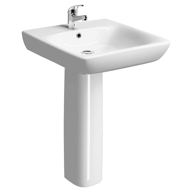 Twyford E100 Square Less Abled 1TH Basin & Pedestal Large Image