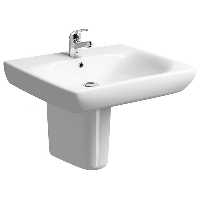 Twyford E100 Square Less Abled 1TH Basin & Semi Pedestal Large Image