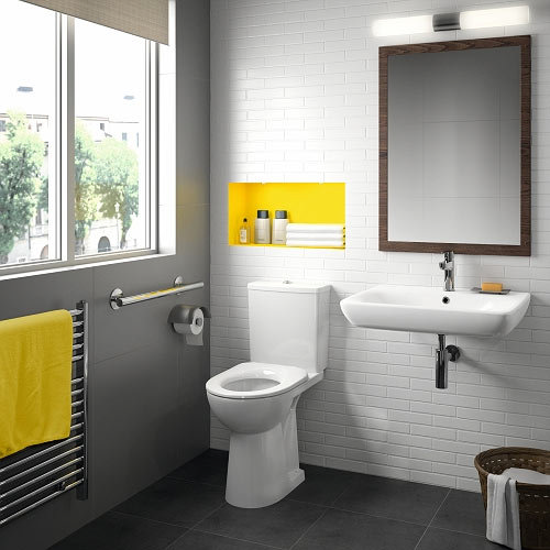 Twyford E100 Square Raised Height Close Coupled WC + Soft Close Seat Newest Large Image