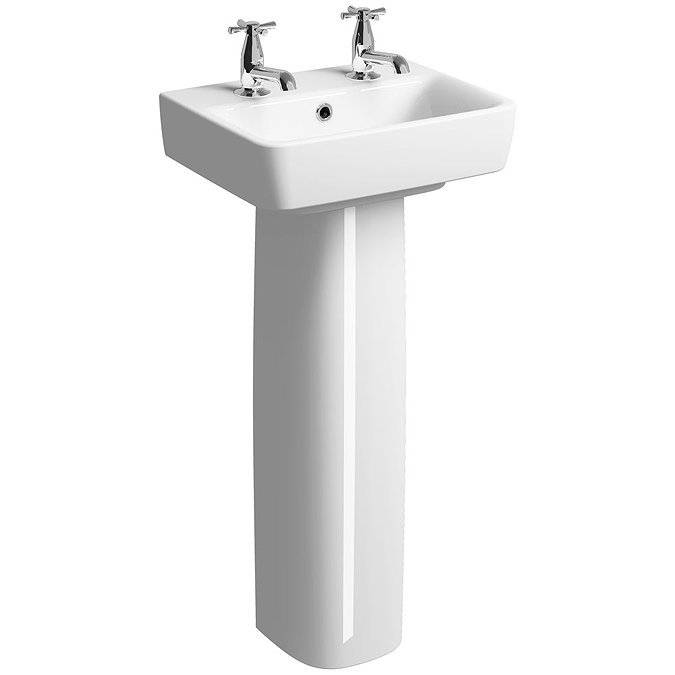 Twyford E200 450mm 2TH Handrinse Basin & Pedestal Large Image