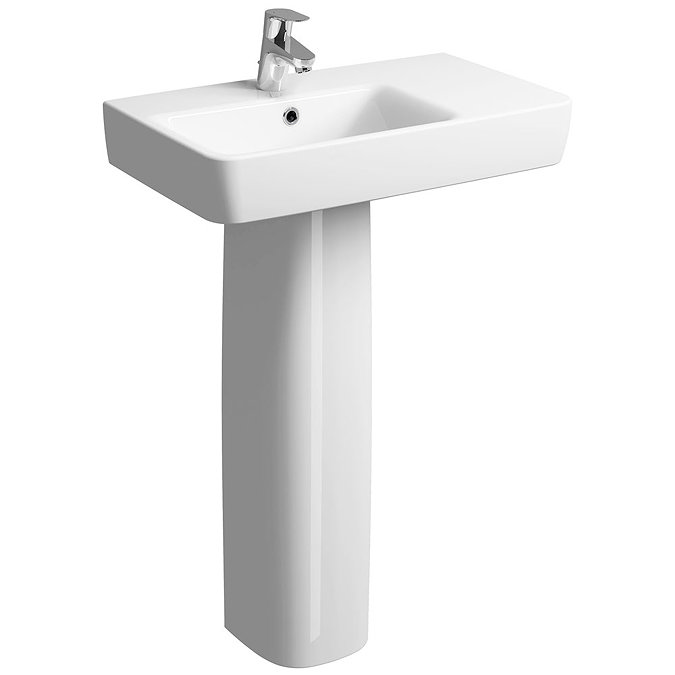 Twyford E200 Short Projection 650 x 370mm 1TH Basin & Pedestal (Right Hand Shelf) Large Image