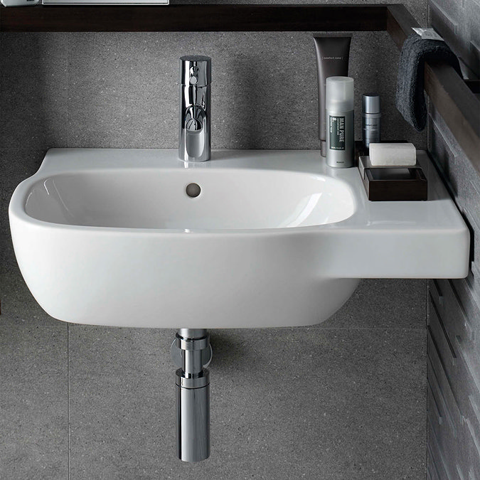 Twyford Moda Offset 450mm 1TH Washbasin (Right Hand Shelf) Profile Large Image