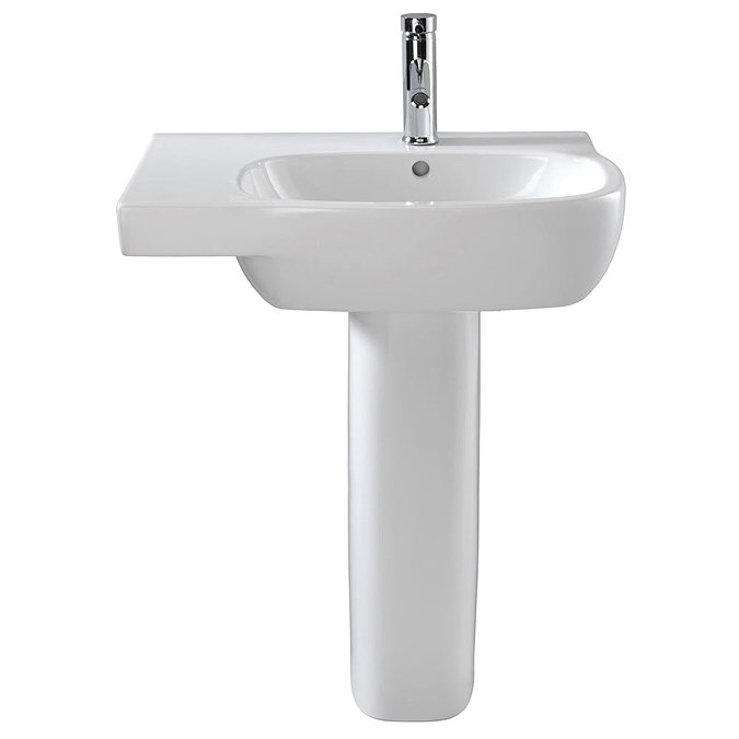 Twyford Moda Offset 650mm 1TH Washbasin & Pedestal (Left Hand Shelf) Large Image