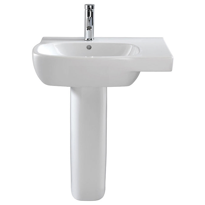 Twyford Moda Offset 650mm 1TH Washbasin & Pedestal (Right Hand Shelf) Large Image