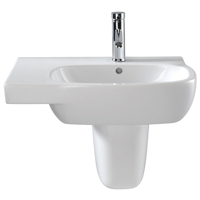 Twyford Moda Offset 650mm 1TH Washbasin & Semi Pedestal (Left Hand Shelf) Large Image