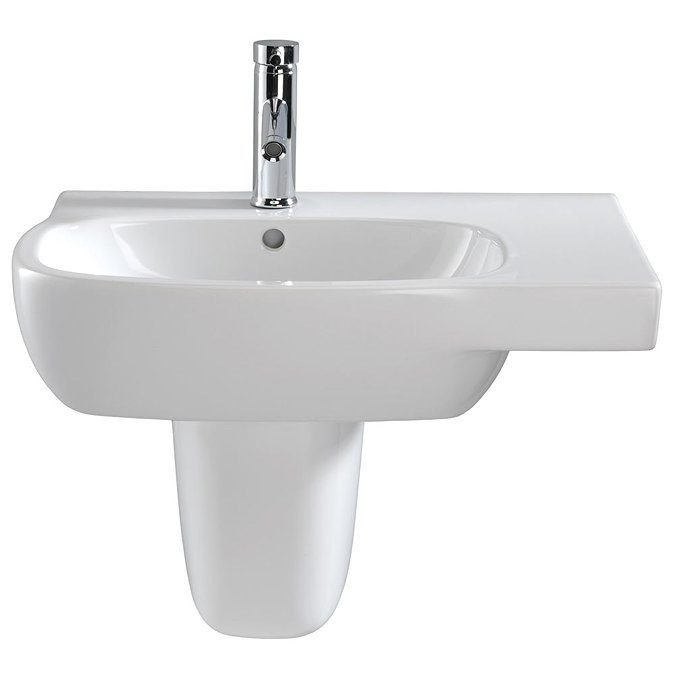 Twyford Moda Offset 650mm 1TH Washbasin & Semi Pedestal (Right Hand Shelf) Large Image