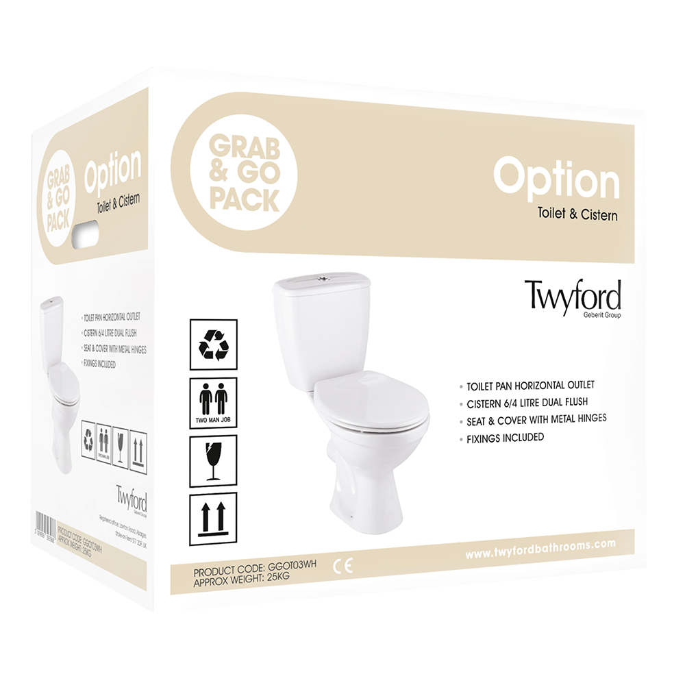Twyford Option Grab & Go Close Coupled Toilet, Cistern & Seat