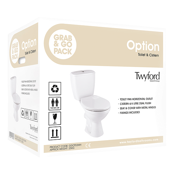 Twyford Option Grab & Go Close Coupled Toilet, Cistern & Seat