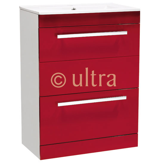 Ultra Design High Gloss Red Floor Mounted Vanity Unit w/ Basin W600 x D400mm - FDE002 Large Image