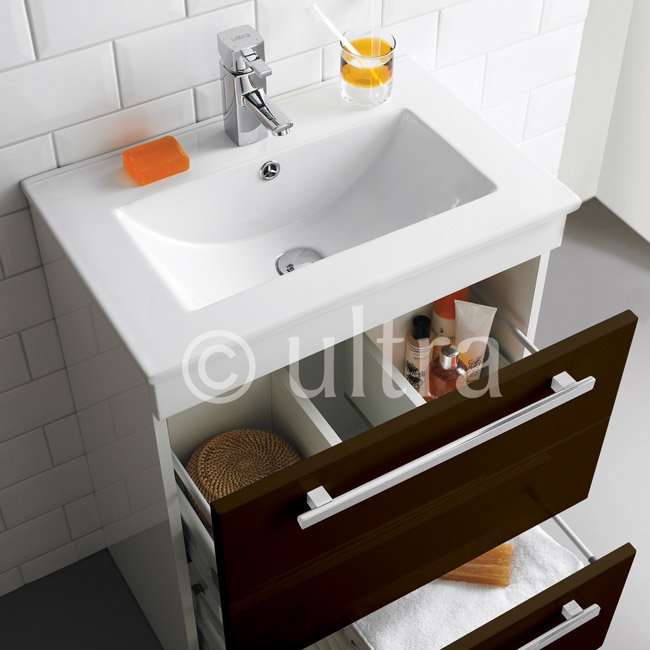 Ultra Design Ebony Brown Floor Mounted Unit w/ Basin W600 x D400mm - FURN016 Profile Large Image