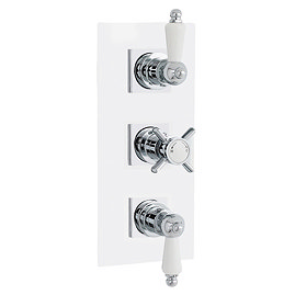 Traditional Triple Concealed Thermostatic Shower Valve with Diverter & Rectangular Plate Large Image
