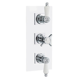 Traditional Triple Concealed Thermostatic Shower Valve with Diverter & Rectangular Plate Large Image