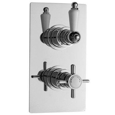 Ultra Beaumont Twin Concealed Thermostatic Valve w/ 8" Apron Fixed Head Feature Large Image