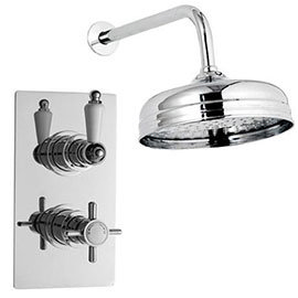Ultra Beaumont Twin Concealed Thermostatic Valve w/ 8" Apron Fixed Head Medium Image