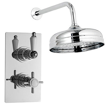 Ultra Beaumont Twin Concealed Thermostatic Valve w/ 8" Apron Fixed Head Profile Large Image