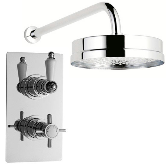 Ultra Beaumont Twin Concealed Thermostatic Valve w/ Tec 8" Apron Fixed Head Large Image